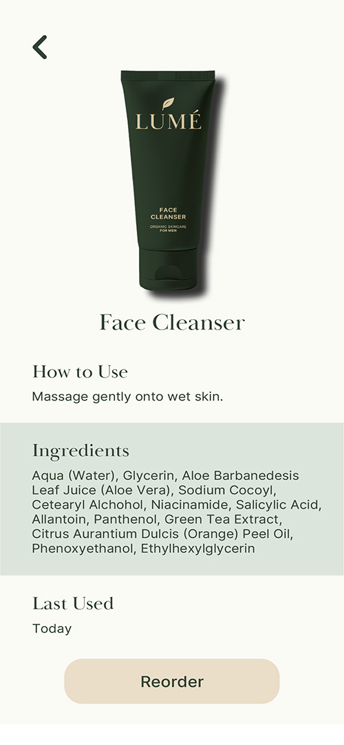 LUMÉ product screen